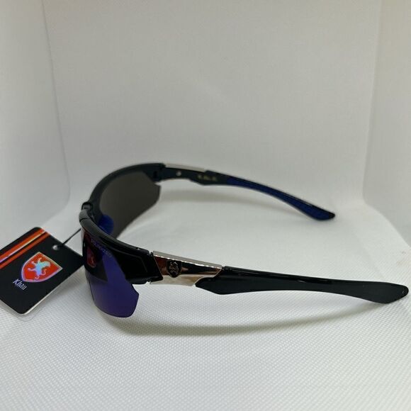 Khan Polarized Mirrored Mens Wrap Semi Rimless Sunglasses - Picture 3 of 3